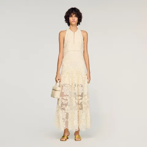 Floral cotton guipure maxi dress