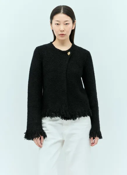 Top-Button Collarless Short Jacket