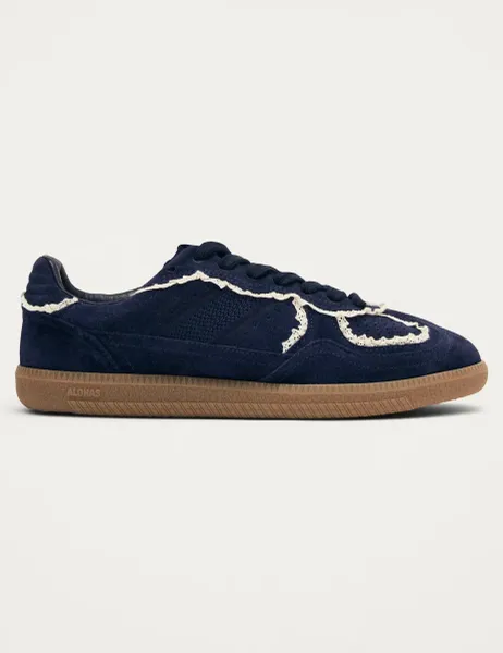 Suede Crochet-Style Trim Trainers Navy