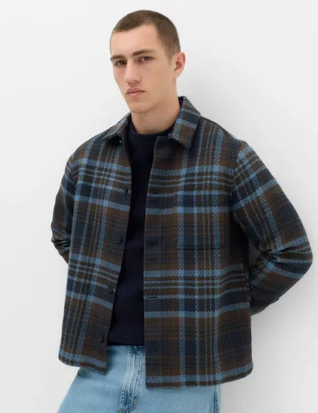 Marks & Spencer Pure Cotton Checked Overshirt Blue Mix