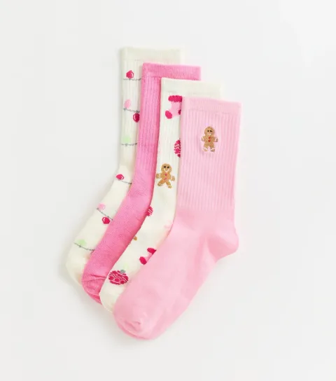 New Look Multicolour Pack of 4 Christmas Embroidered Tube Socks