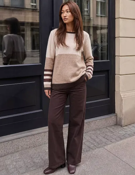Roman Colour Block Striped Jumper Neutral