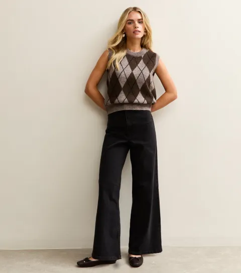 Women's Petite Black Stretch Wide Leg Jeans