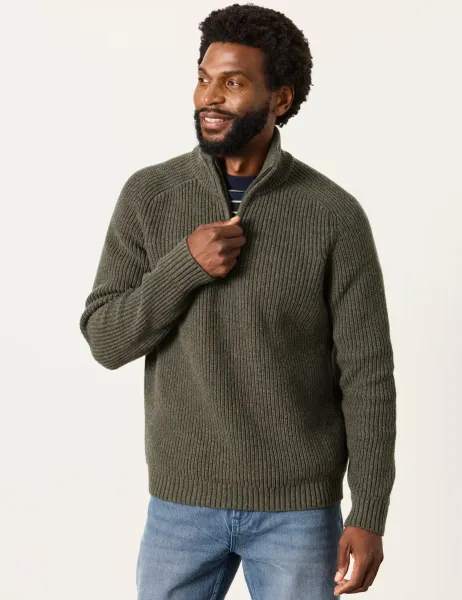 FatFace Cotton Rich Half Zip Jumper Dark Green