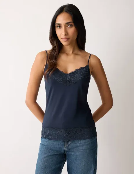 Jigsaw Modal Rich V-Neck Lace Vest Navy