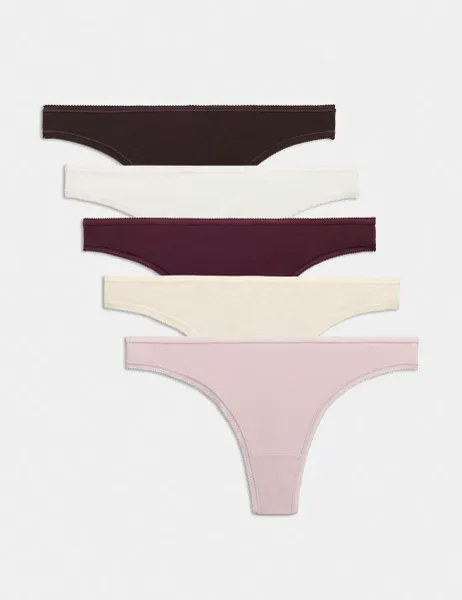 Marks & Spencer 5 Pack Cotton Lycra Thongs Bitter Chocolate