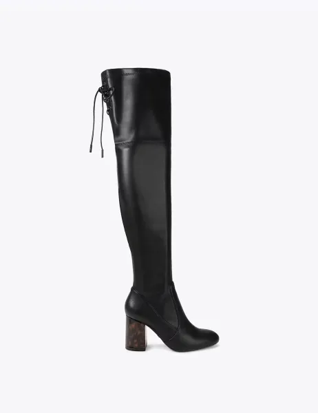 Carvela Lace Up Block Heel Over The Knee Boots Black
