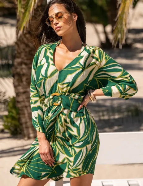 Pour Moi Crinkle O Ring Short Beach Kaftan Ivory Mix