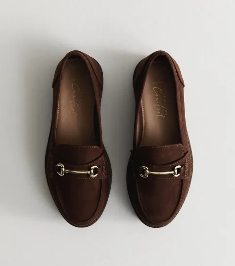 Women's Wide Fit Brown Faux Suede Loafers Vegan