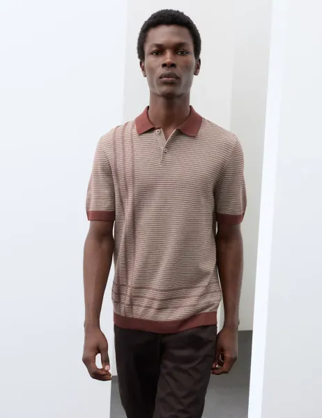 Autograph Regular Fit Pure Cotton Knitted Polo Shirt Chestnut