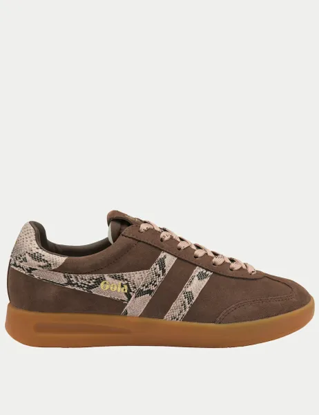 Gola Cyclone Suede Snake Print Lace Up Trainers Brown Mix