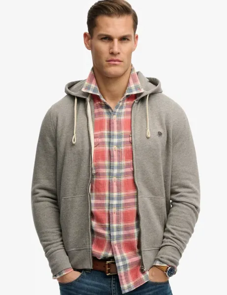 Superdry & Co Cotton Rich Logo Embroidery Zip Up Hoodie Dark Grey
