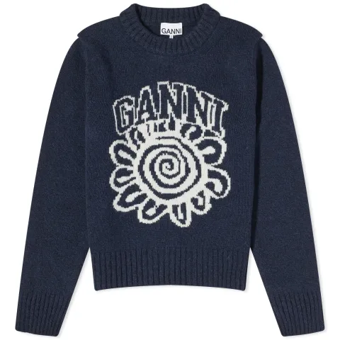 Graphic O-neck Pullover Flower Sweater