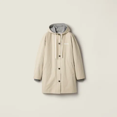 Single-breasted Panama cotton and fleece caban jacket