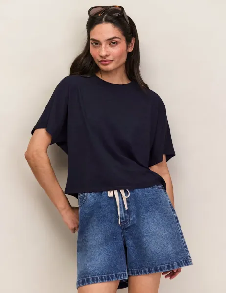 RO&ZO Pure Cotton Jersey Relaxed Cropped T-Shirt