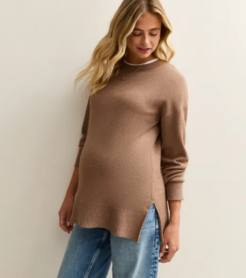 Women's Maternity Camel Side Slit Jumper