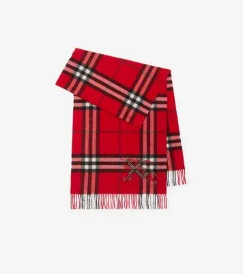 Wide Cross Stitch Knight Check Cashmere Scarf in Post red