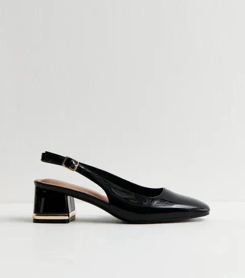 Women's Black Patent Faux Leather Slingback Pumps Vegan
