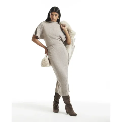 River Island Ribbed Short Sleeve Midi Dress