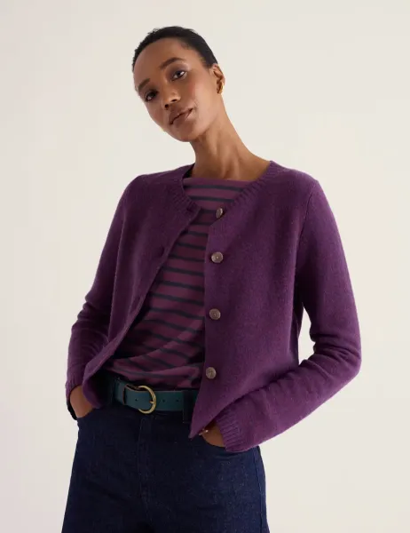 Seasalt Cornwall Merino Wool Rich Crew Neck Cardigan Purple