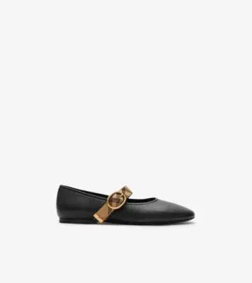 Check Strap Leather Robin Ballerinas in Black