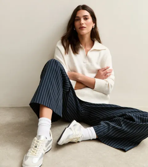 Women's Blue Pinstripe Wide Leg Trouser