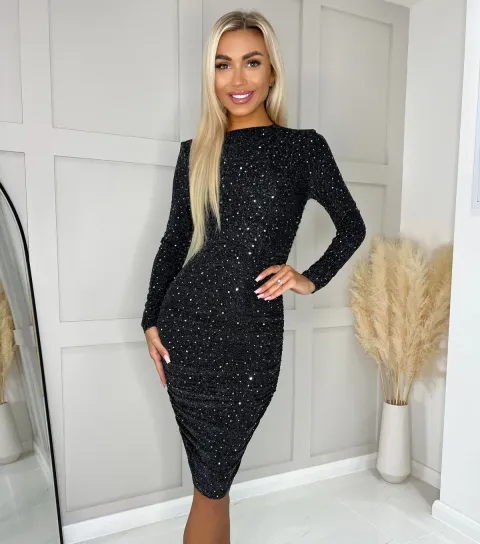AX Paris Women's Black Glitter Bodycon Midi Dress