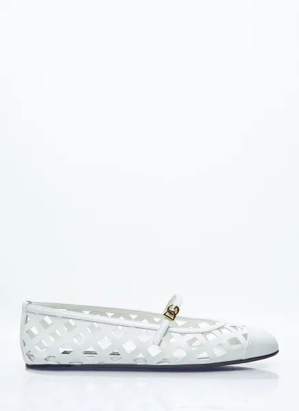 Openwork Leather Ballerina Flats