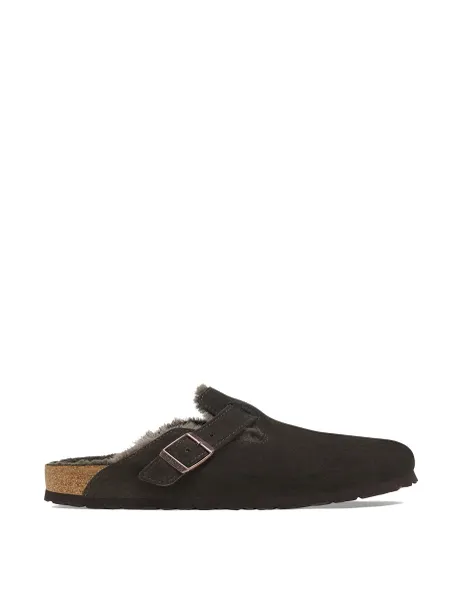 Boston Suede Shearling Buckle Slippers