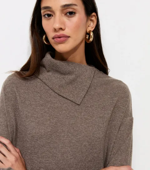 Women's Mink Soft Touch Asymmetric Hem Roll Neck Top