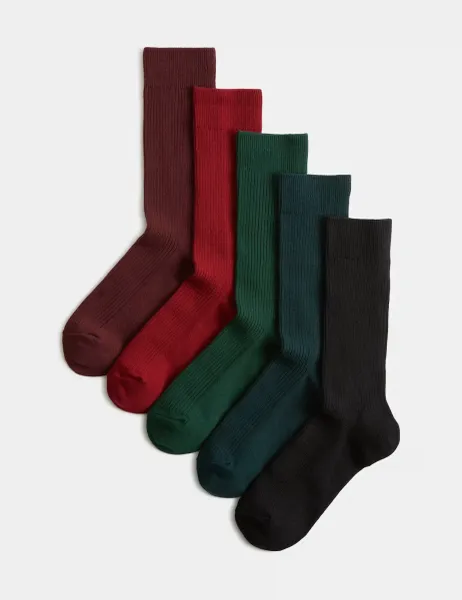 Marks & Spencer 5 Pack Cotton Rich Casual Socks Multi