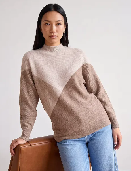 Roman Colour Block Soft Knit Jumper Beige
