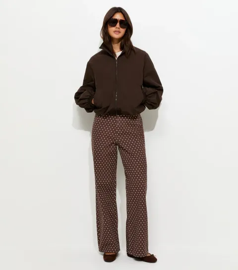 New Look Women's Brown Denim Polka Dot Wide Leg Jeans