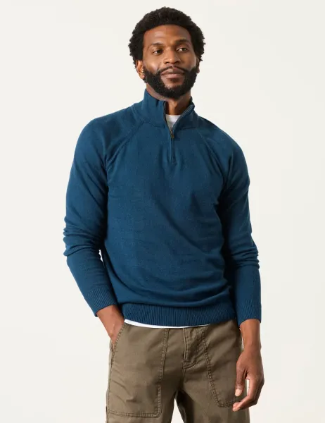 FatFace Cotton Rich Half Zip Jumper with Cashmere Dark Teal