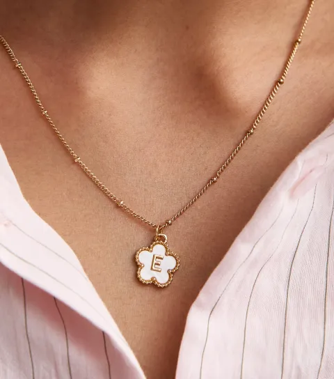 New Look 18ct Gold Plated Initial E Flower Necklace