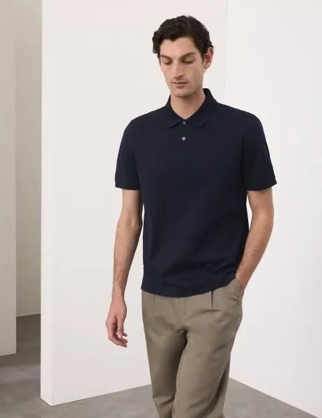 Autograph Fine Mercerised Cotton Pique Polo Dark Navy