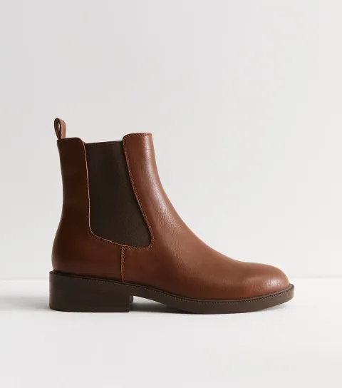 Women's Tan Faux Leather Chelsea Ankle Boots Vegan