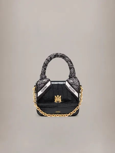 AMIRI WOMEN - WOMEN'S CROC EMBOSSED MICRO MA BAG - BLACK