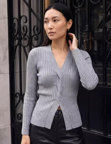 Roman Ribbed Cable Knit Jumper Grey