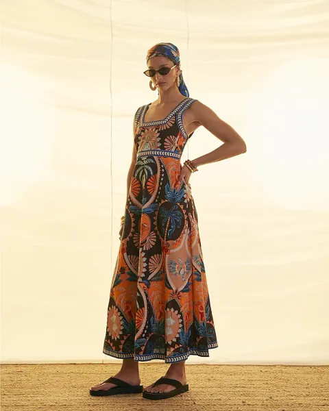 River Island Cotton Palm Print Maxi Dress