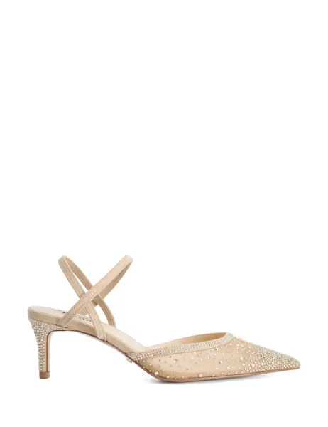 Dune London Mesh DiamantÃ Ankle Strap Pointed Kitten Heels Gold