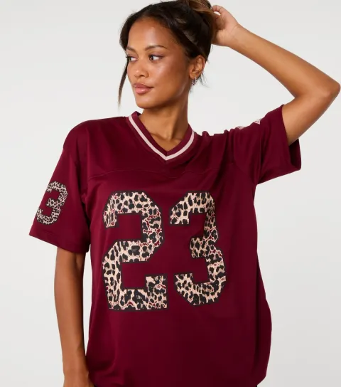 Pink Vanilla Women's Burgundy Leopard Print 23 Sports Jersey Top