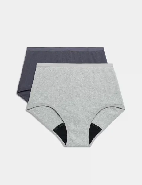 Marks & Spencer 2 Pack Heavy Absorbency Period Full Briefs Grey Mix