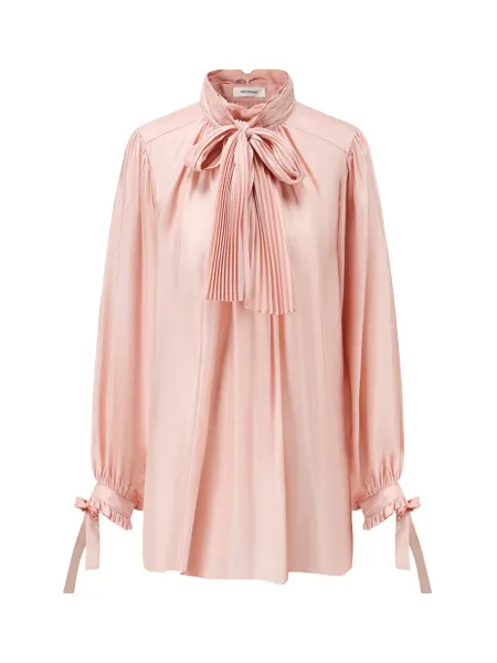Women Soft Pink Silk Tie-Front Shirt