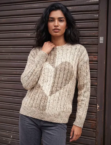 Roman Cable Knit Colour Block Heart Jumper Ivory Mix