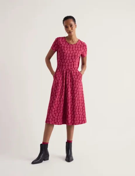 Seasalt Cornwall Jersey Floral Midi Skater Dress Red Mix