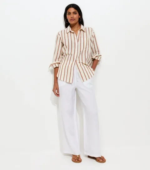 Women's White Pure Linen Wide Leg Trousers