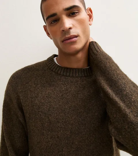 Jack & Jones Men's Brown Crew Neck Jumper with Wool