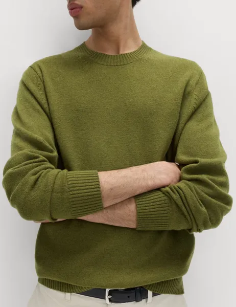 Marks & Spencer Pure Lambswool Crew Neck Jumper Olive