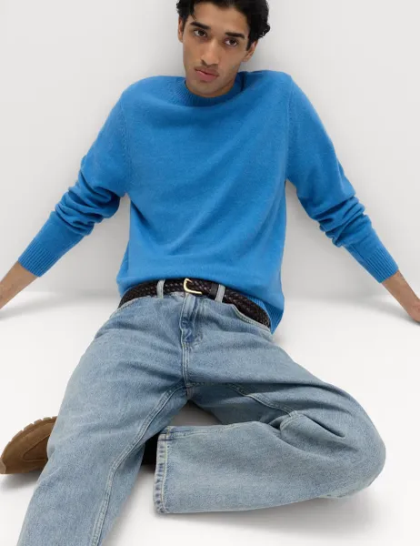 Marks & Spencer Pure Lambswool Crew Neck Jumper Gentian Blue